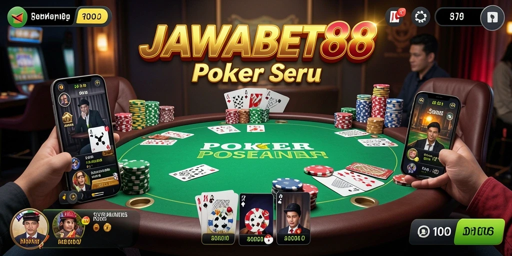 Screenshot utama JAWABET88 menampilkan gameplay Poker yang seru dan kompetitif.