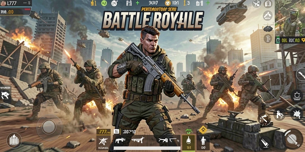 Screenshot L777 menampilkan aksi seru dalam pertempuran Battle Royale.