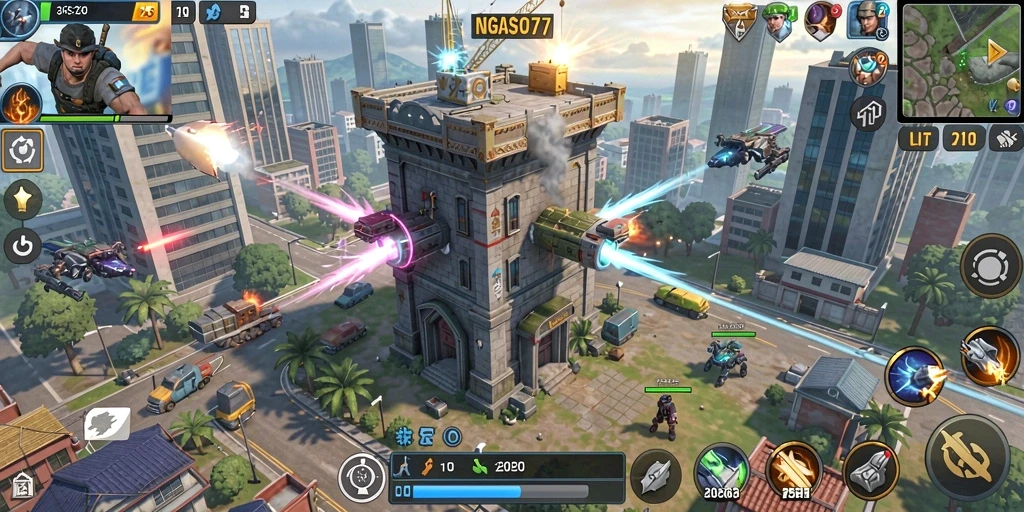 Screenshot NGASO77 menampilkan aksi pertahanan menara yang mendebarkan.