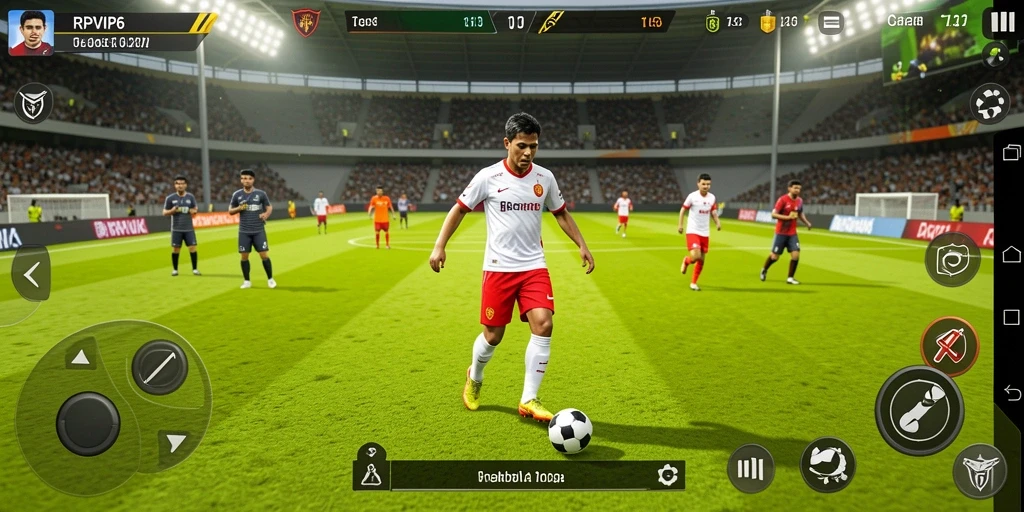 Screenshot RPVIP6 menampilkan aksi gameplay sepakbola yang mendebarkan.