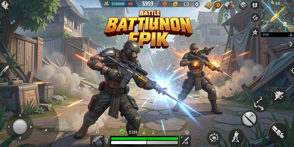 Screenshot gameplay S9S9 menampilkan aksi pertarungan intens di medan perang.