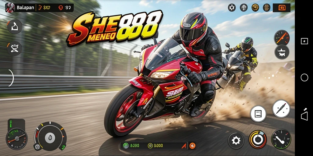 Gameplay balapan motor yang menegangkan dan mendebarkan.
