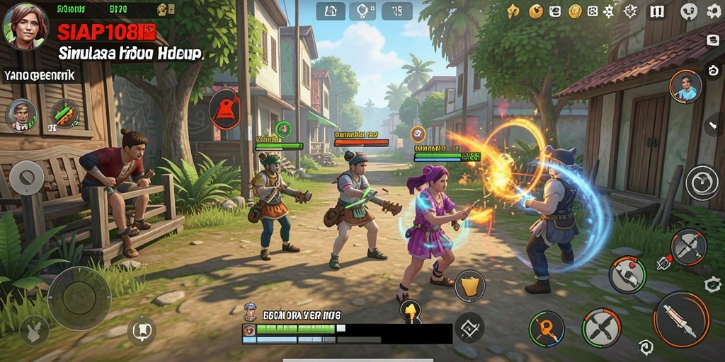 Tampilan gameplay <strong>SIAP108</strong> dengan karakter yang unik dan lingkungan yang interaktif.