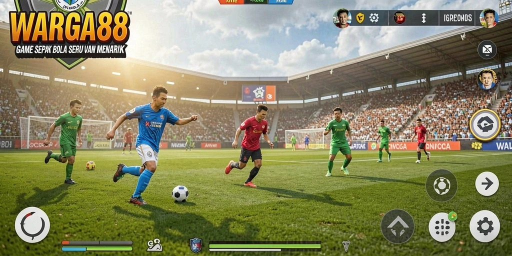 Screenshot gameplay <strong>WARGA88</strong> menunjukkan aksi seru di lapangan sepak bola.